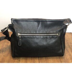 Roots Canada Genuine Leather Handbag Shoulder Bag Purse Black Buckle Zip 90s